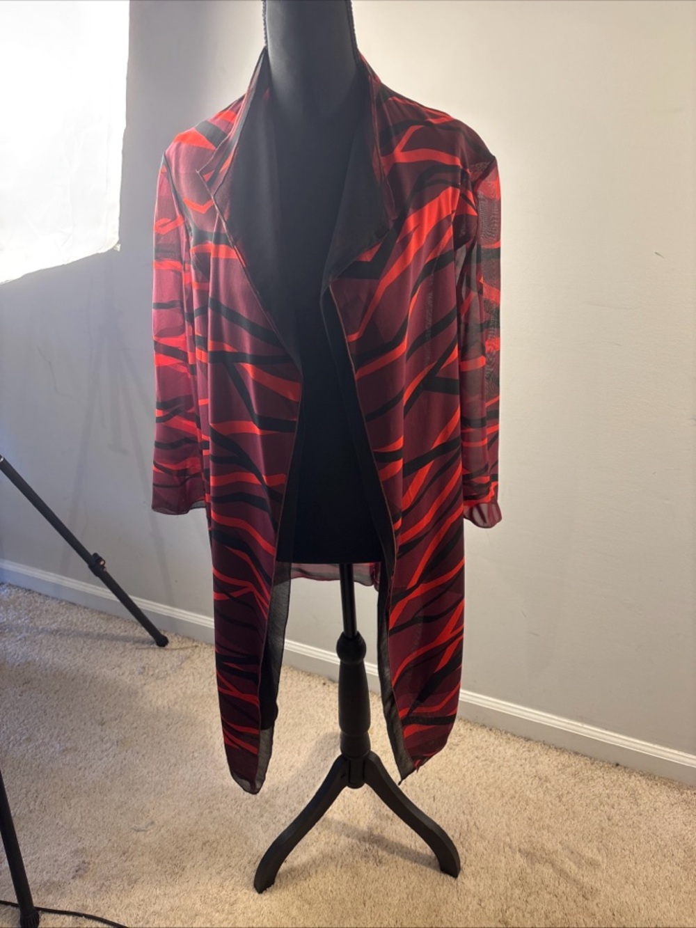 Anne Klein Red and Black Sheer Patterned Cardigan /0365